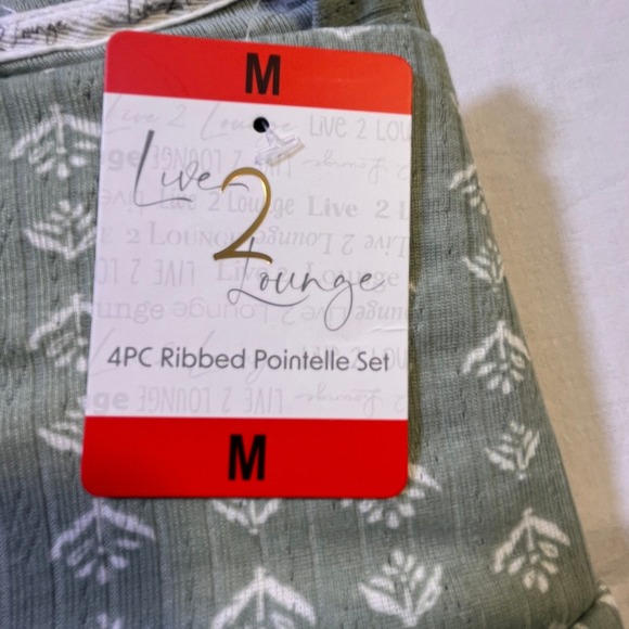 Live 2 Lounge 3 Pcs Ribbed Pointelle Lounge Set Henley Tee Tank Short M Green - Picture 2 of 7